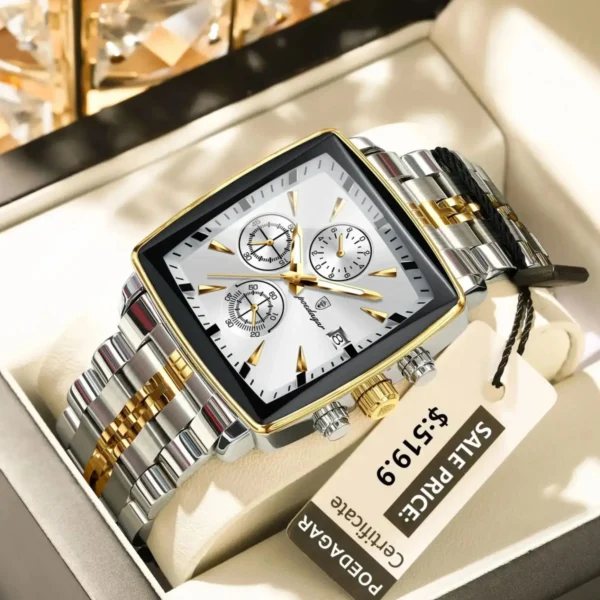 Luxury Square Sport Man Wristwatch Waterproof Luminous Chronograph Quartz Men's Watches Stainless Steel Men Watch Reloj - Image 2