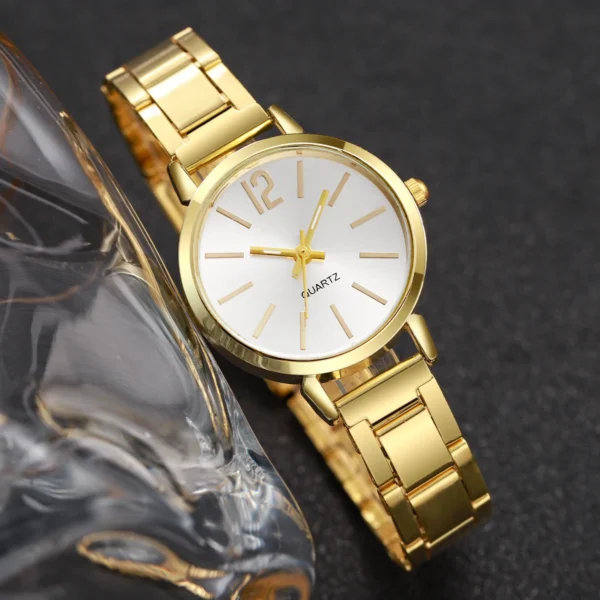 Fashion Women Elagant Watch Casual Simple Steel Strap Quartz Watch Love Bracelet 2PCs Set Temperament Wearing Style - Image 4