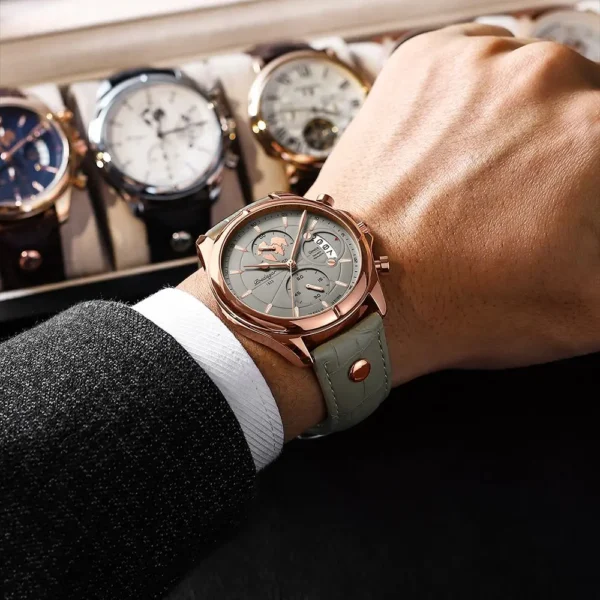 Luxury Casual Sport Watch Top Brand Creative Chronograph Leather Strap Date Waterproof Men's Watches Relogio Masculino - Image 6