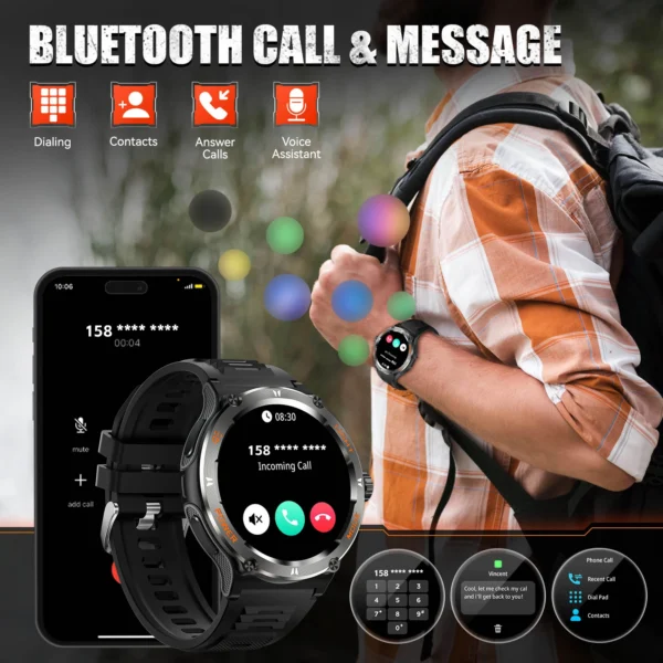 Smart Watch 3ATM Waterproof 1.53" New KT76 Men Sport With Compass And LED Flashlight Heart Rate Sleep Analysis Bluetooth - Image 6