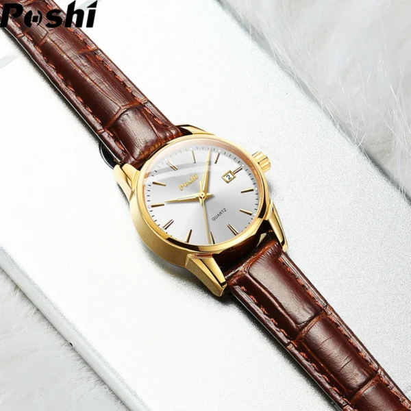 POSHI Fashion Watch for Women Luxury Leather Strap Simple Quartz Watches Original Design Waterproof Calendar Casual Laides Clock - Image 5