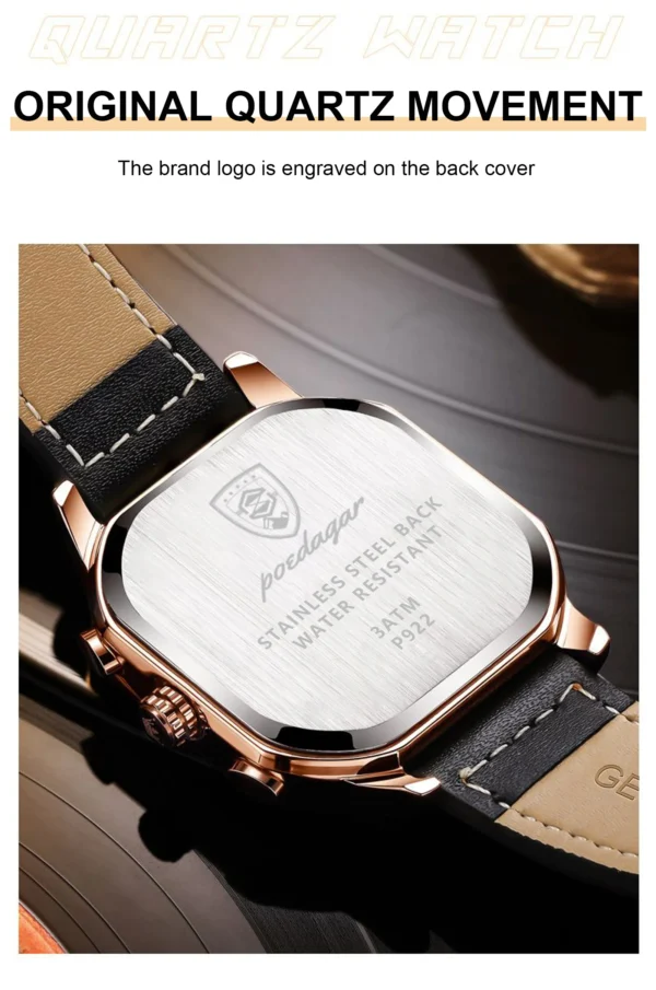 Fashion Men Wristwatches Luxury Chronograph Luminous Waterproof Date Man Watch Square Dial Leather Quartz Waterproof Date - Image 7