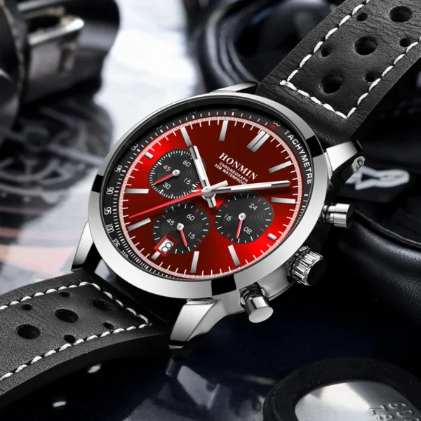 HONMIN Man Luxury Watch High Quality Waterproof Chronograph Luminous Men's Wristwatch Leather Men Quartz Watches Casual Clock - Image 6