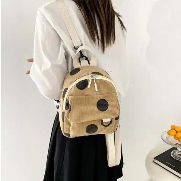 Fashion Women's Mini Backpack Large Capacity Corduroy Backpack Travel Multiple Pocket Rucksack Casual Schoolbag - Image 4