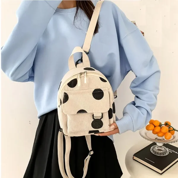 Fashion Women's Mini Backpack Large Capacity Corduroy Backpack Travel Multiple Pocket Rucksack Casual Schoolbag - Image 5