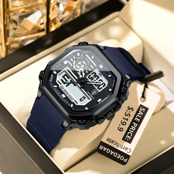 LED Sport Men Clock Dual Time Display Digital Week Date Square Man Watch Electronic Silicone Strap Men's Quartz Watches - Image 2