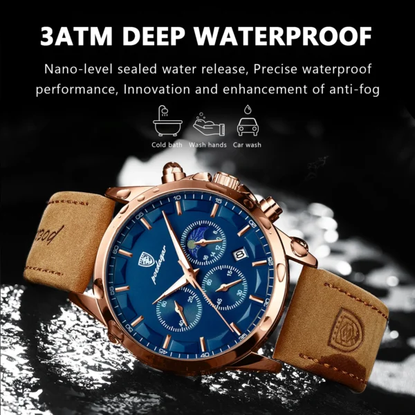 Men Quartz Watch Luxury Sports Waterproof Chronograph Luminous Date Man Wristwatch Business Leather Men's Watches Clock - Image 2