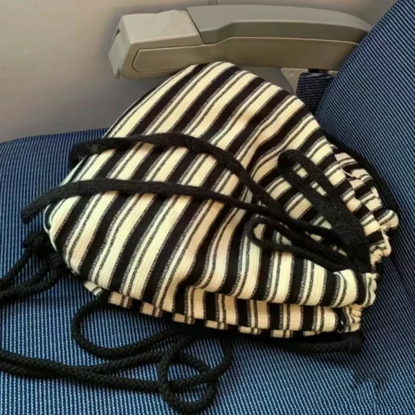 Maillard Idle Sle Stripe Fashion Canvas Backpack 2025 Spring and Summer New Knitted Schoolbag Large Capacity Backpack - Image 4