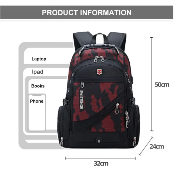 Waterproof Women 17 Inch Laptop Backpack School Bags for Girls USB Charging Bag Fashion Bagpack Men Travel Backpack Male Mochila - Image 7