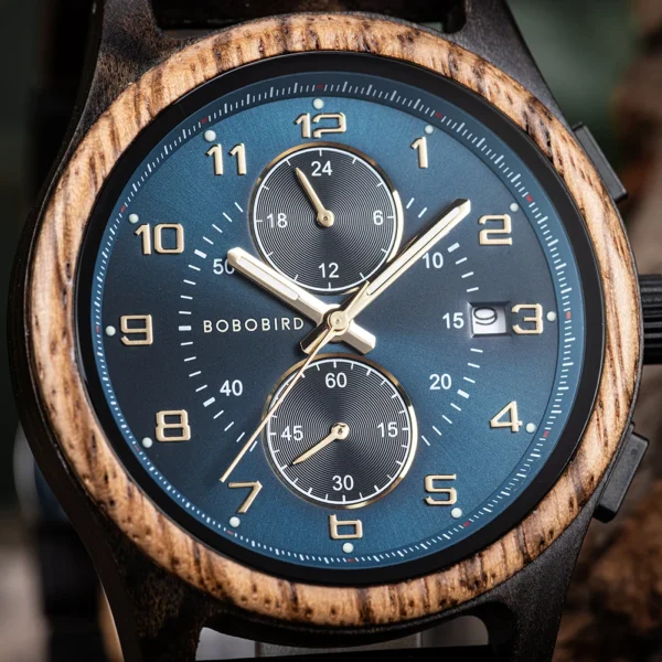 Engraved Wooden Watch for Men BOBO BIRD Chronograph Wristwatch with Luminous Hands Custom Wood Watches Anniversary Gift for Him - Image 9