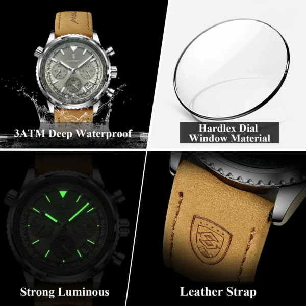 Fashion High Quality Men Clock Chronograph Waterproof Luminous Calendar Man Wristwatch Leather Quartz Men's Watches+Box - Image 4