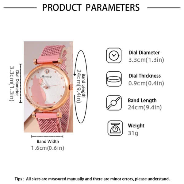 2pcs/set Women's Couple Quartz Wristwatch Luxury Women Mesh Belt Quartz Wrist Watches Women Business Casual Wristwatches - Image 2