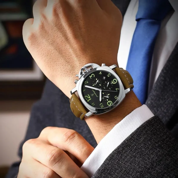 Luxury Man Watch Chronograph Waterproof Luminous Date Watch for Men Casual Leather Sports Military Men's Quartz Watches - Image 5