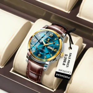 POEDAGAR Luxury Business Men Watch Waterproof Luminous Week Date Man Wristwatch High Quality Leather Sports Men's Quartz Watches