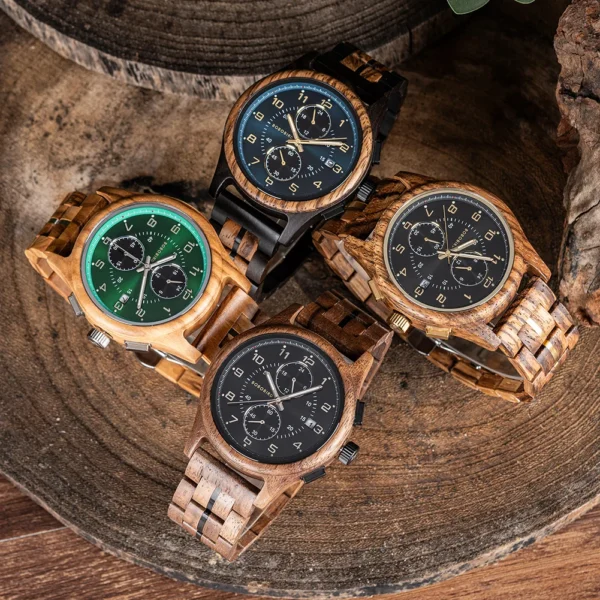 Engraved Wooden Watch for Men BOBO BIRD Chronograph Wristwatch with Luminous Hands Custom Wood Watches Anniversary Gift for Him - Image 7