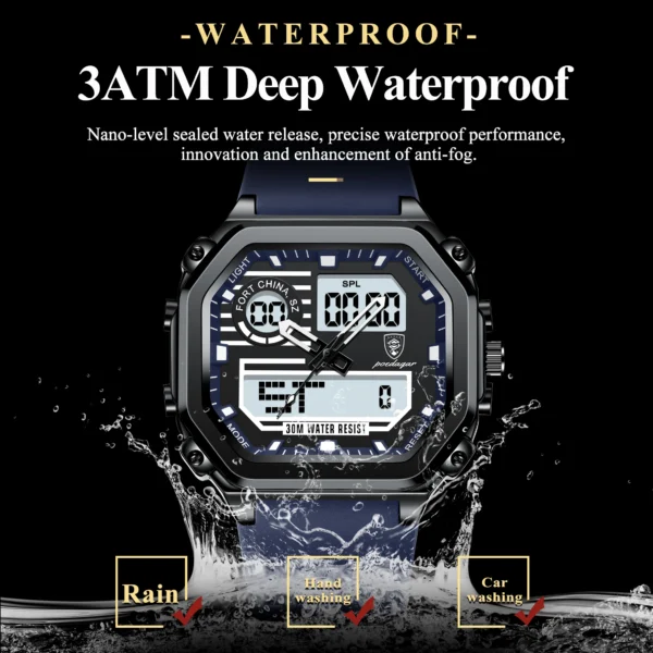 LED Sport Men Clock Dual Time Display Digital Week Date Square Man Watch Electronic Silicone Strap Men's Quartz Watches - Image 3