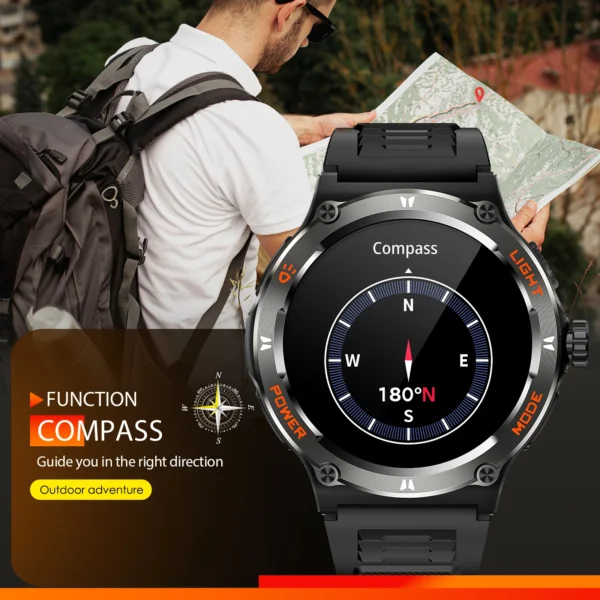 Smart Watch 3ATM Waterproof 1.53" New KT76 Men Sport With Compass And LED Flashlight Heart Rate Sleep Analysis Bluetooth - Image 5