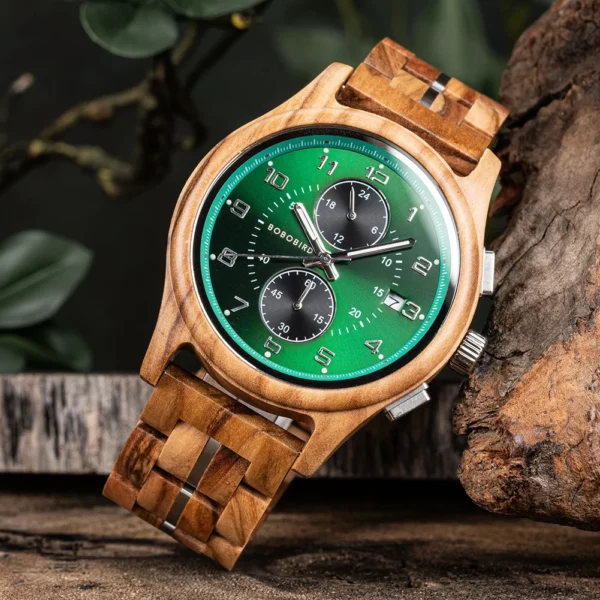 Engraved Wooden Watch for Men BOBO BIRD Chronograph Wristwatch with Luminous Hands Custom Wood Watches Anniversary Gift for Him - Image 11