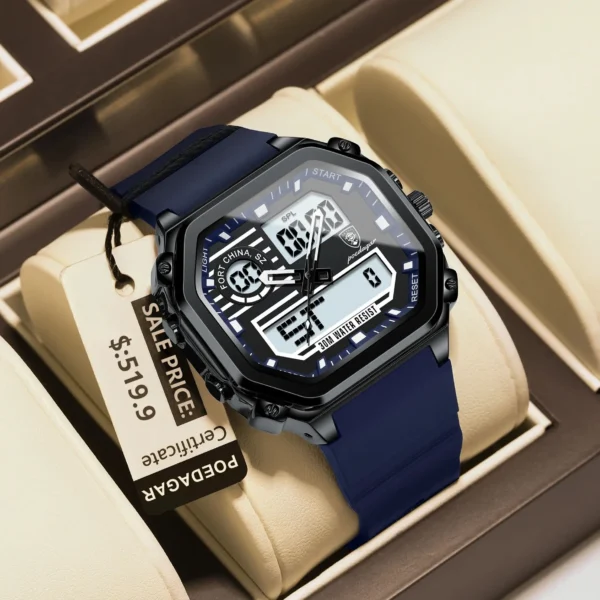 LED Sport Men Clock Dual Time Display Digital Week Date Square Man Watch Electronic Silicone Strap Men's Quartz Watches